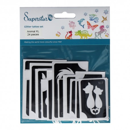 Pochoirs Tattoos Pailleté Animaux - Lot de 24 pièces stencils enfants