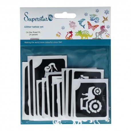 Pochoirs tatouages véhicules & engins - Lot de 24 pièces stencils enfants