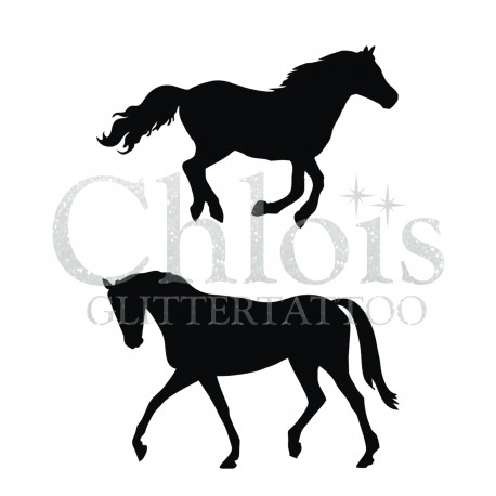 Duo de chevaux n°1406 pochoir chloïs Glittertattoo pour tatouage temporaire