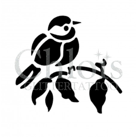 Oiseau sur sa branche n° 1701 pochoir chloïs Glittertattoo pour tatouage temporaire